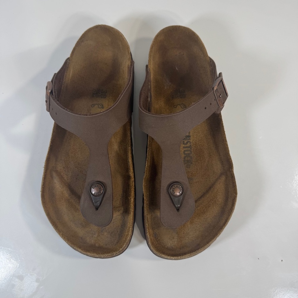 Birkenstock Women’s Gizeh Sandals Brown Vegan‎ Leather Size 38 - Picture 4 of 12